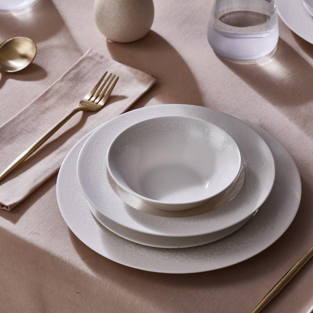 Karaca Set di stoviglie a cupola per 6 persone, set di piatti da cucina moderno da 24 pezzi, in porcellana Bone China, lavabili in lavastoviglie, set di piatti e ciotole, durevole ed elegante