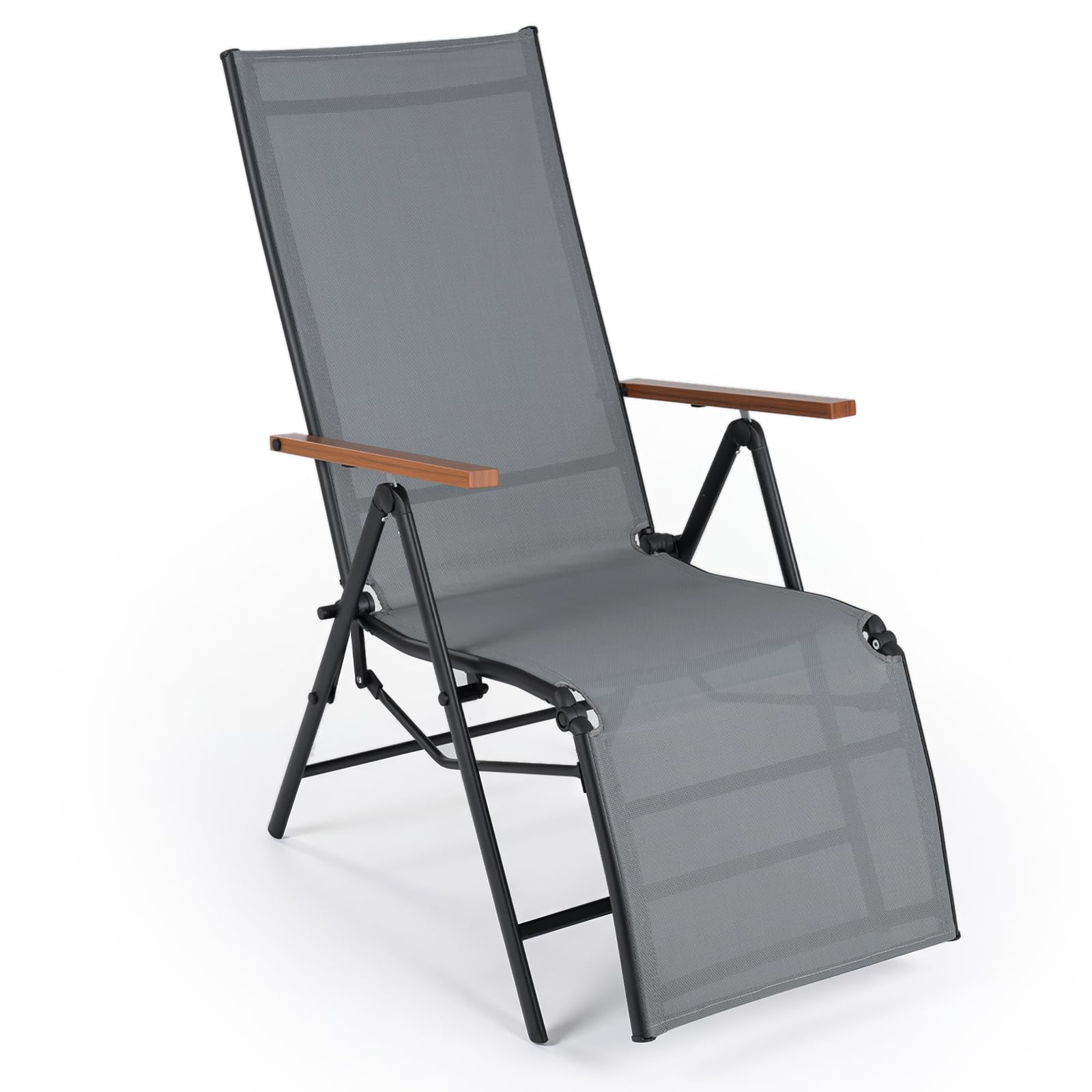 GOPLUS Chaise Longue Inclinable avec Dossier Réglable 6 Positions (Gris,1)