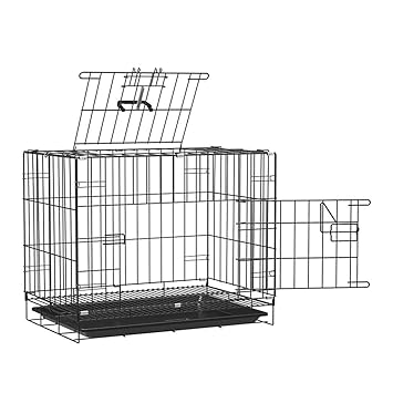 RvPaws Dog Cage Double Door Heavy Duty Folding Metal for Large Size Dogs and Adults 36 Inch ( Silver - Black)