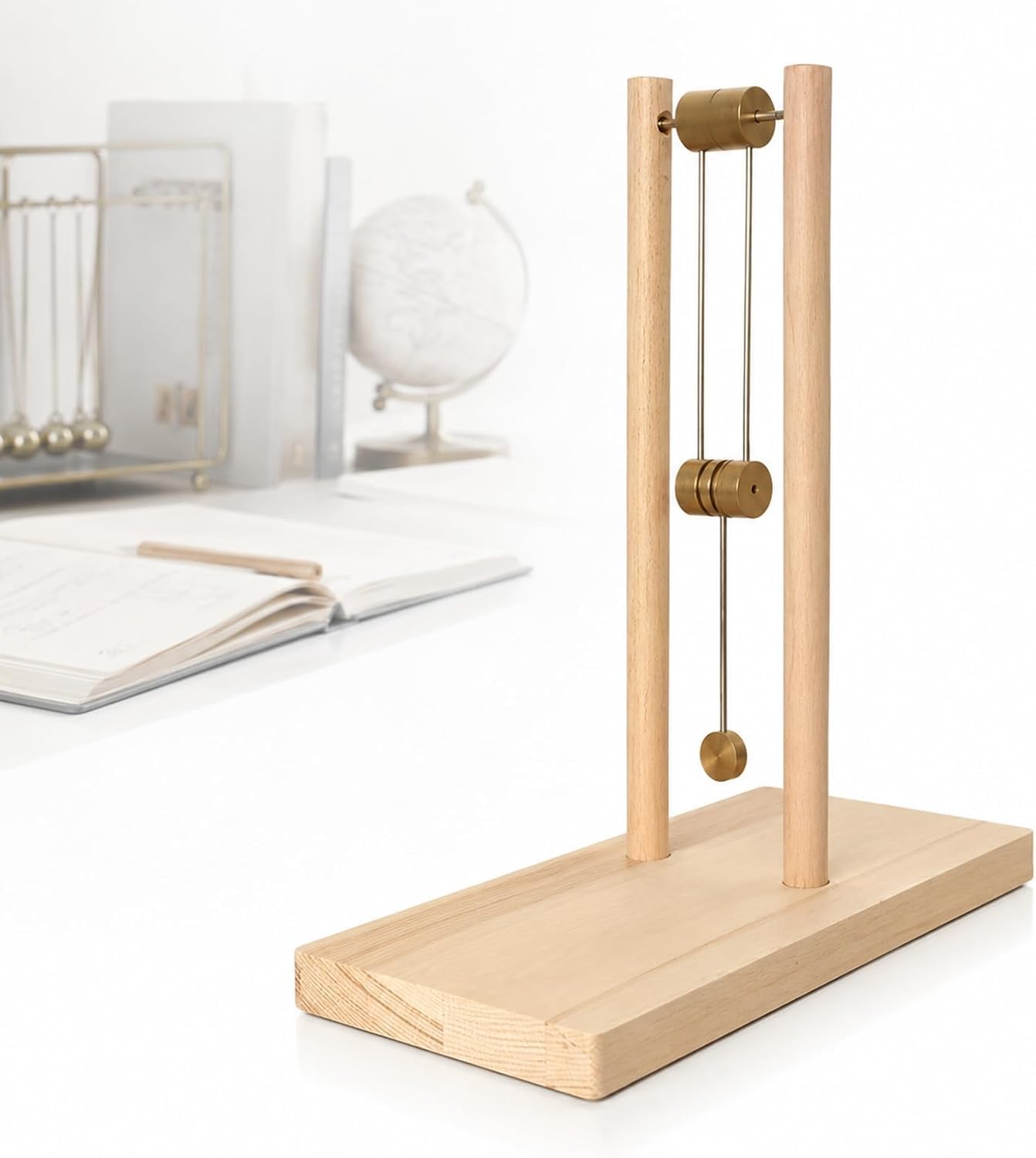 HKFGSHOP Wooden Double Pendulum Desktop Ornament, Chaos Pendulum Desk Art Decoration, Base Size 30×16cm, Physics Demonstration Model, for Office Home Stress Relief, Gift