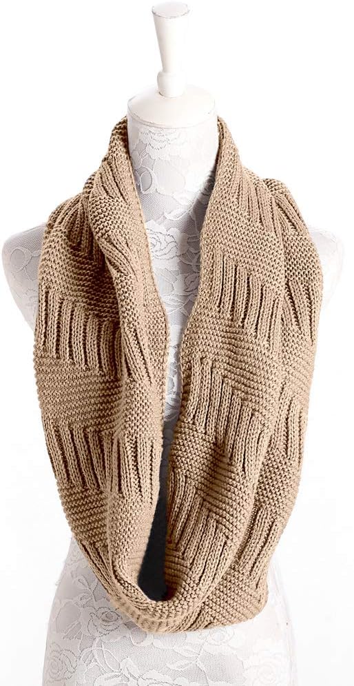Marte&Joven Winter Knit Infinity Scarf for Women Thick Warm Khaki Circle Loop Scarves Holiday Gift, 1 - Image 2