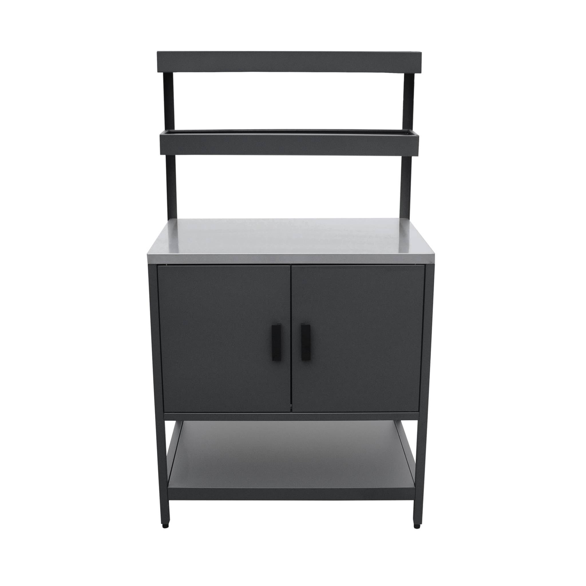 sweeek - Cocina exterior de acero con 2 estanterías colgantes y 2 puertas L80cm., Naxos, Negro, 80x51x142 cm