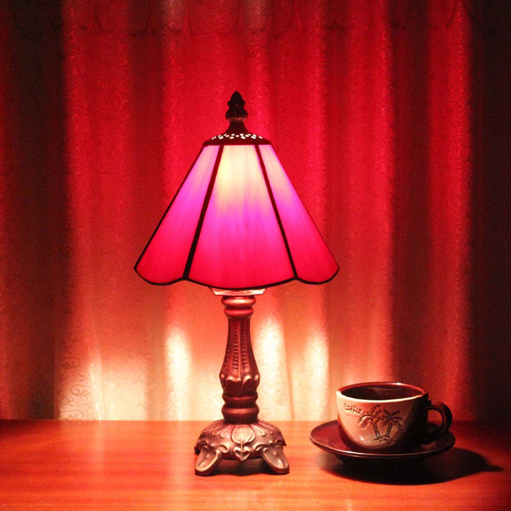 Lampada da tavolo in stile Tiffany, 6" rosso mini pittura in vetro, piccola lampada da tavolo per soggiorno, bella luce notturna per la cameretta dei bambini[Escluse le Lampadine]