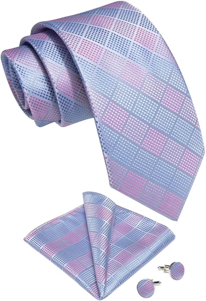 Men's Tie Sets Check Plaid Ties for Men Neckties Wedding Party Accessories Necktie Set Handkerchief Cufflinks Gift