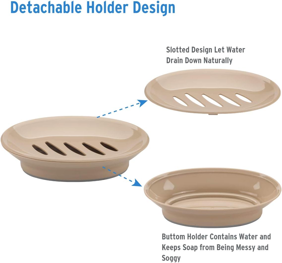 AmazerBath 2 Pack Plastic Soap Dish Bar Soap Holder Shower, Bathroom, Kitchen - Khaki