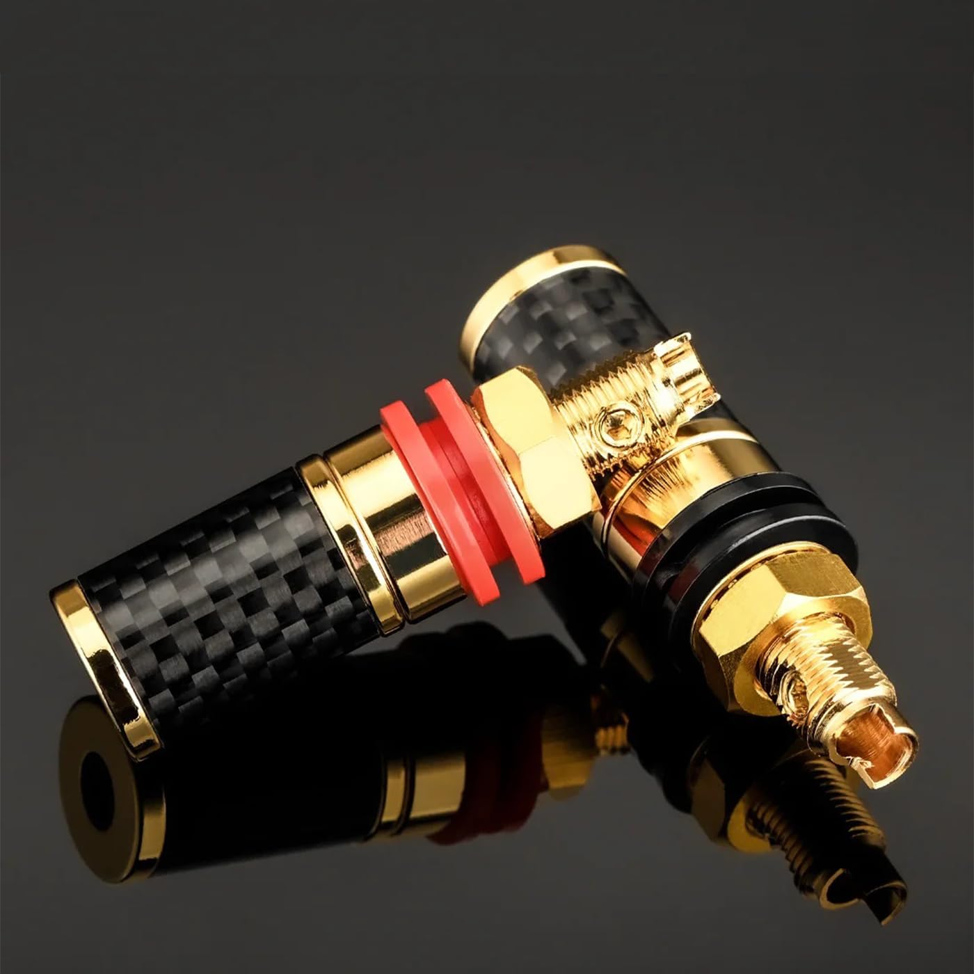 Lot de 2 paires/4 bornes de connexion pour haut-parleur HiFi en cuivre plaqué or, connecteurs jack banane à verrouillage à vis, pour haut-parleurs HiFi épais