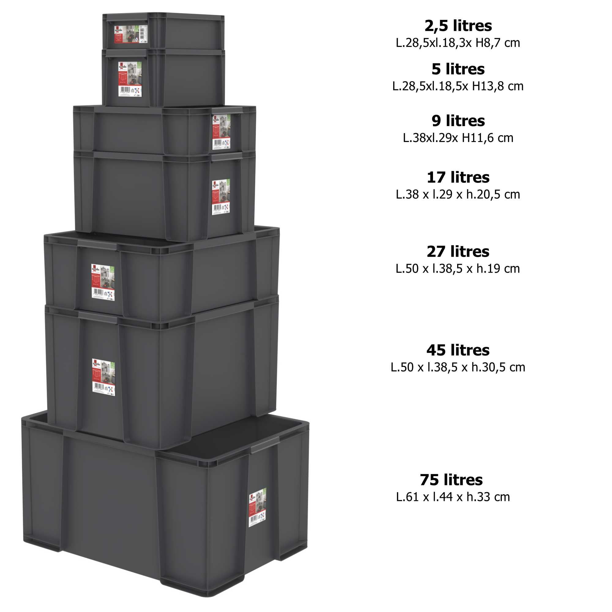 Cassa Plastica 75L Masterbox Sundis - Impilabile, Grigio Antracite, Per Garage E Officina - Foto 2