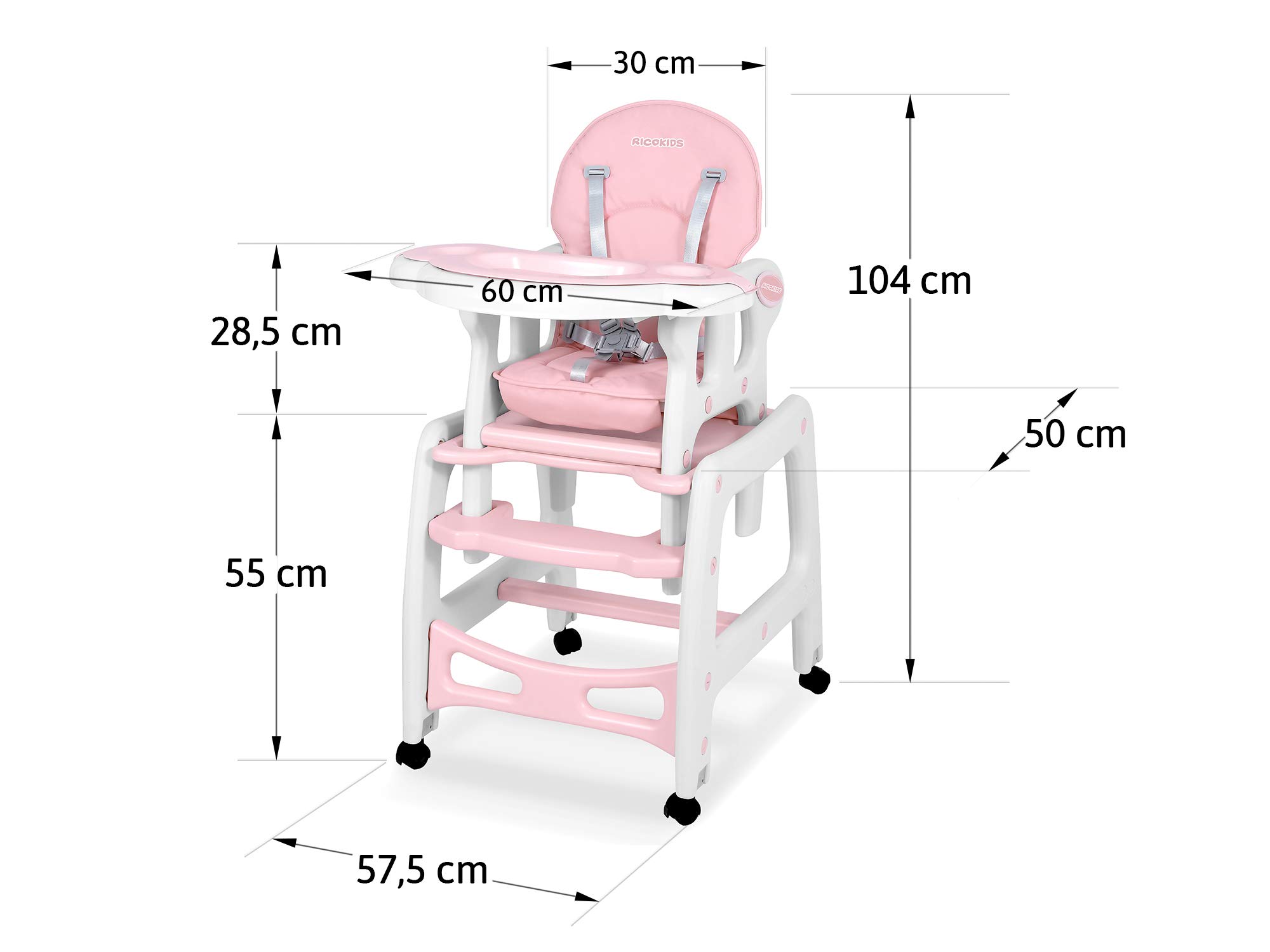 Ricokids Sinco Kinderhochstuhl Mitwachsender Multifunktions Hochstuhl 5in1 Tisch Babystuhl Regulierbar Schaukelfunktion Rosa