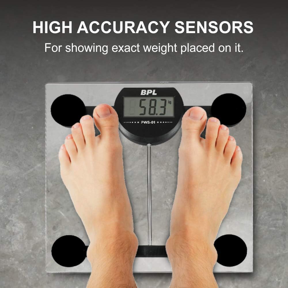 BPL Medical Technologies PWS-01 Personal Weighing Scale for Highly Accurate Digital Bathroom Body Scale, Precisely Measures Weight Up to 180Kg - Transparent BPL Medical Technologies PWS-01 Personal Weighing Scale for Highly Accurate Digital Bathroom Body Scale, Precisely Measures Weight Up to 180Kg - Transparent