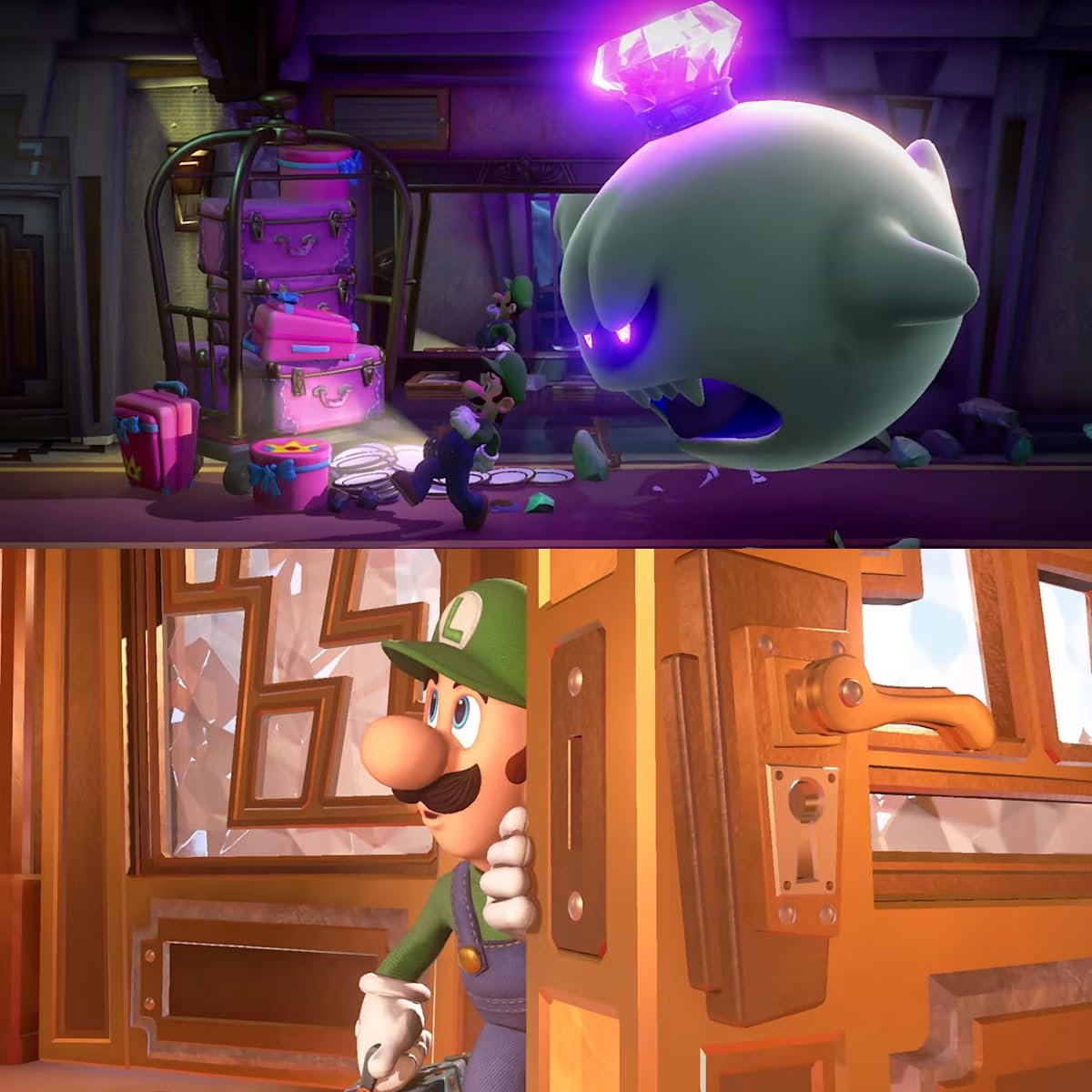 Luigi's Mansion 3 para Nintendo Switch (versión de EE. UU.), con empuñaduras para el pulgar PremGear (paquete de 8, negro, azul, rojo y transparente), soporte para tarjetas de juego de 24 ranuras y