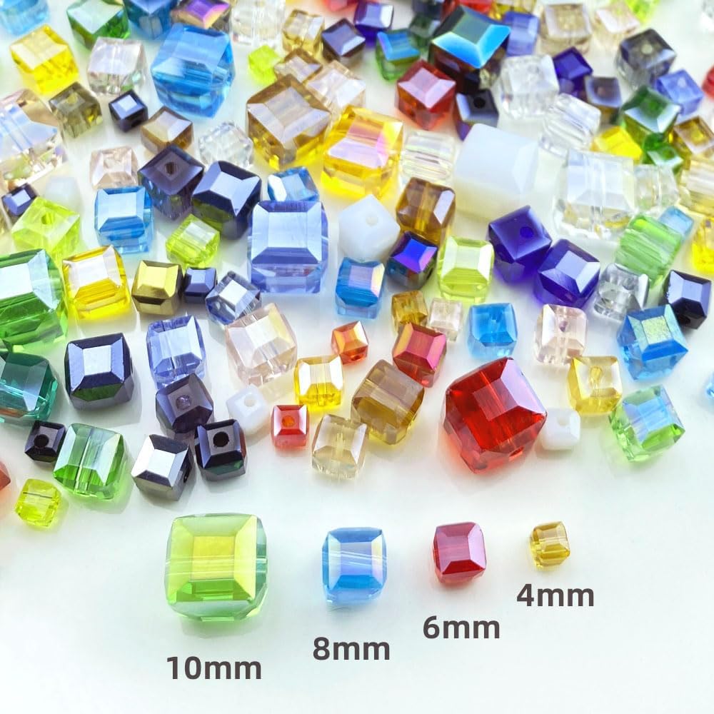 200pcs 4mm Crystal Glass Beads Cube Shape Loose Square Spacer Beads AB Color Craft Beads for Jewelry Making Making Necklace Bracelet Earring Wind Chimes Suncatchers Ornament(Pink AB) - Image 3