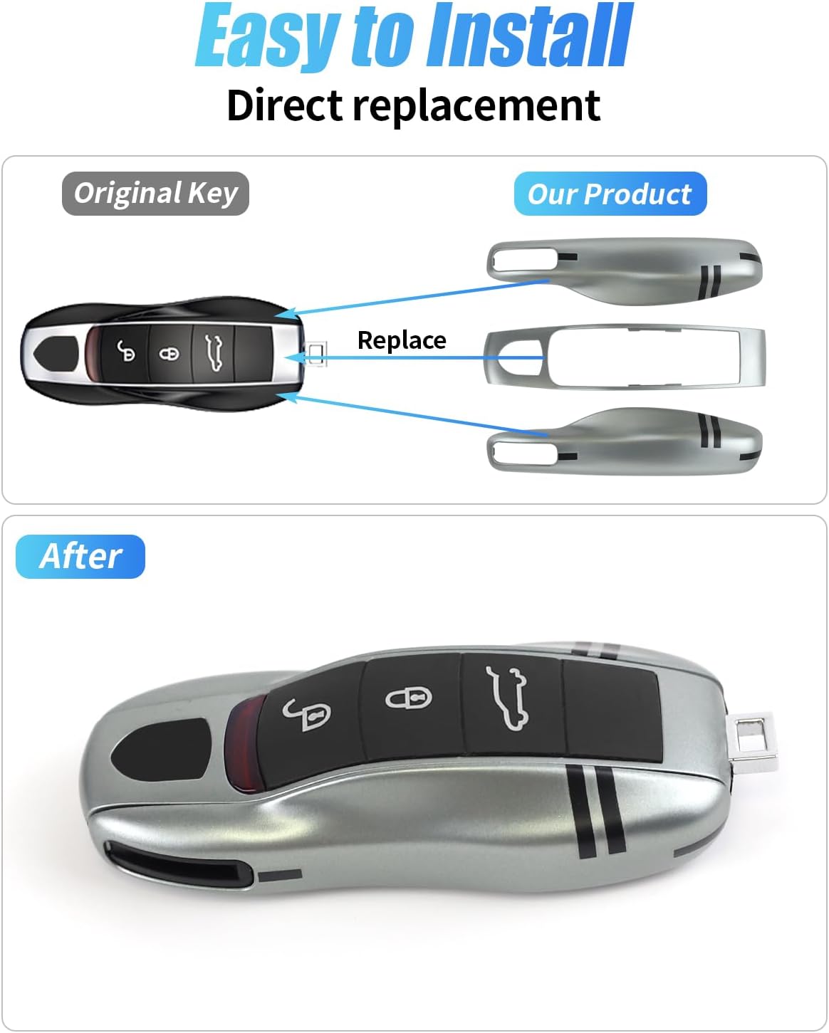 Key Fob Cover for Porsche Macan Panamera 911, Key Chain Keychain Key Cover for Cayenne 718 Cayman Boxster - Image 4