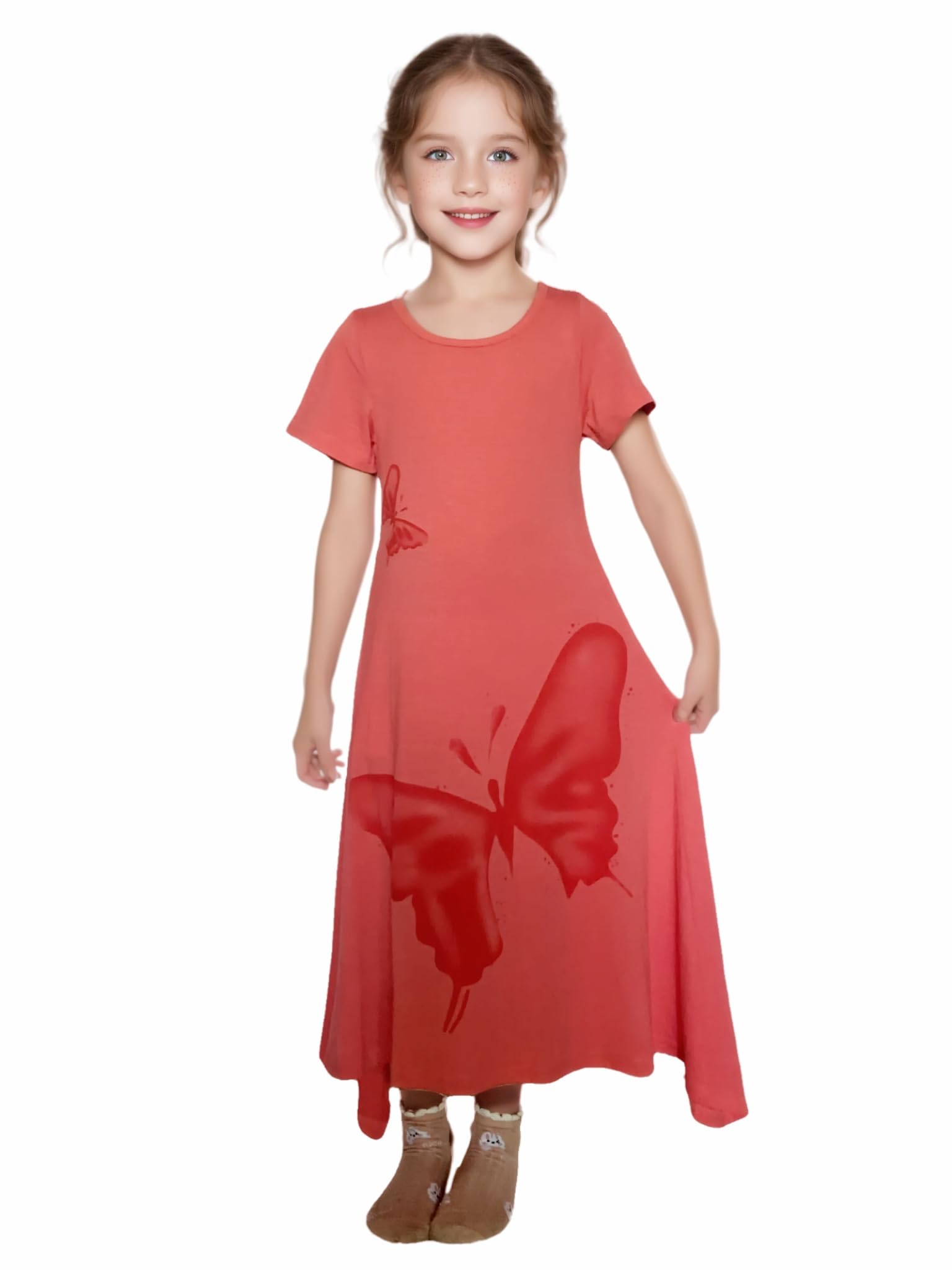 FTSUCQ Girls Casual Swing Twirly Cotton Printed Maxi Dresses