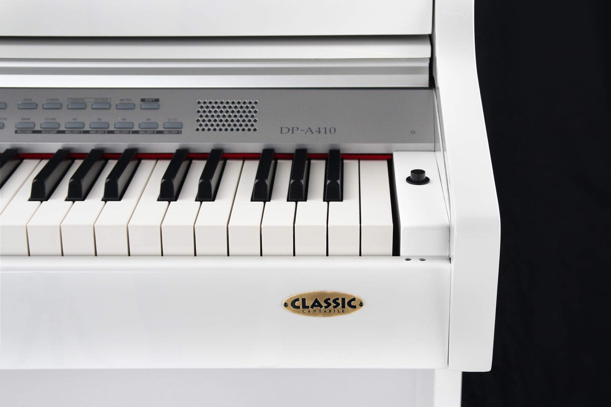 Classic Cantabile DP-A 410 WH E-Piano Bianco Lucido SET incl. Panchetta | Tastiera HA-88-S500 con 88 tasti a meccanica a martello e dinamica di tocco, 3 pedali (Sustain, Sostenuto, Soft), 600 Voices