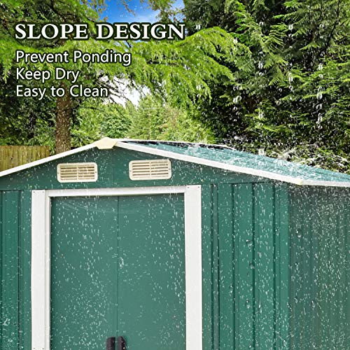 Kinsuite 6' X 4' Outdoor Storage Shed Slide Door, Galvanized Steel Tool Shed House For Patio Garden Backyard Lawn, Utility Tool House, Green #TOP3
