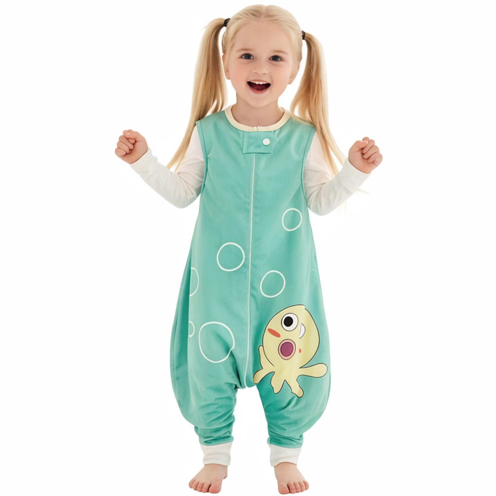 MICHLEY Toddler Sleeping Sack with Feet Newborn Infant Sleeveless Sleeping Bag 2-way Zipper Baby Wearable Blanket for Walkers,Green Octopus,5-6T