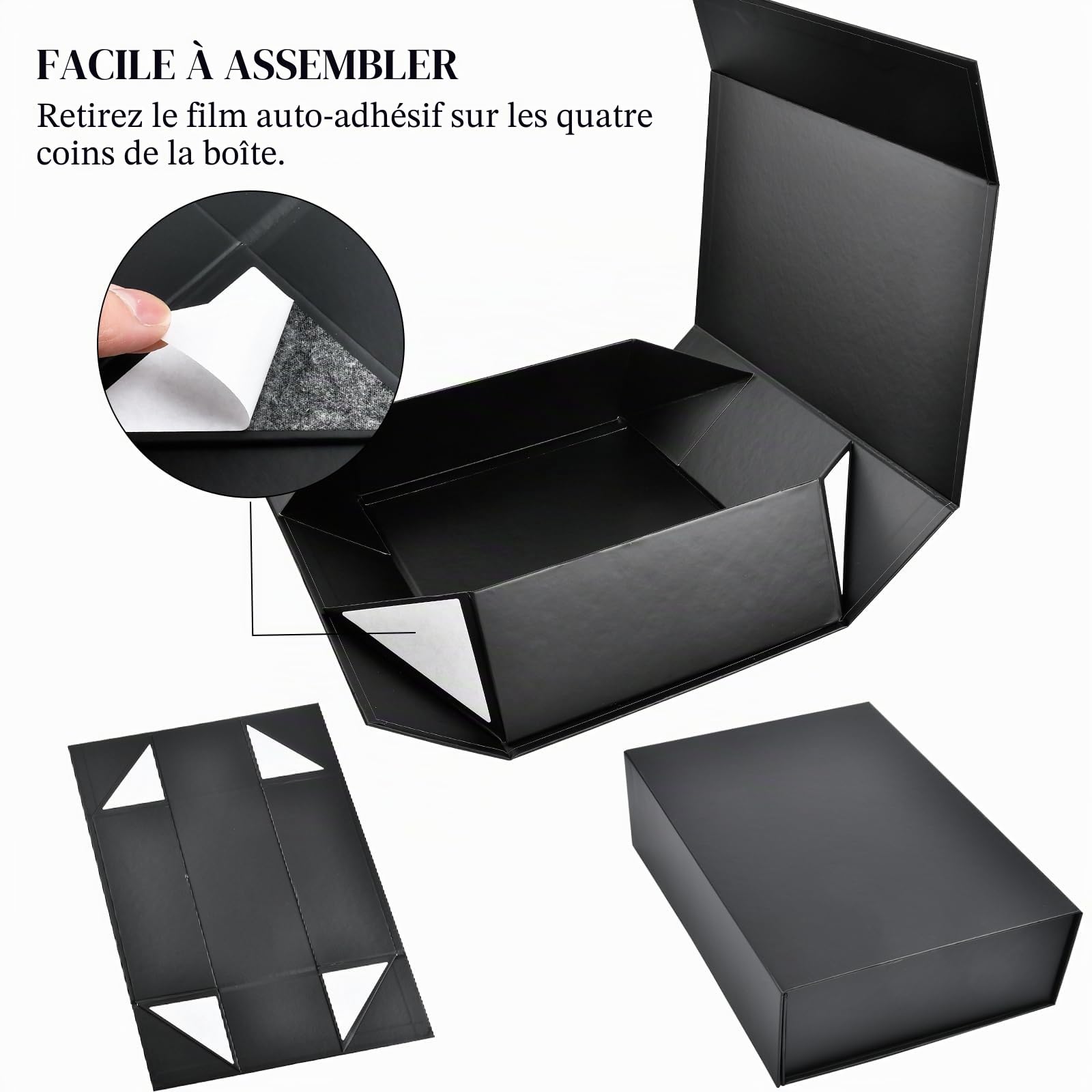 Boîte cadeau magnétique noire avec couvercles, 26 x 19 x 8 cm | Lot de 5 boîtes cadeaux pliées en carton pour anniversaire, mariage, Saint-Valentin, Noël, festivals – Assemblage facile