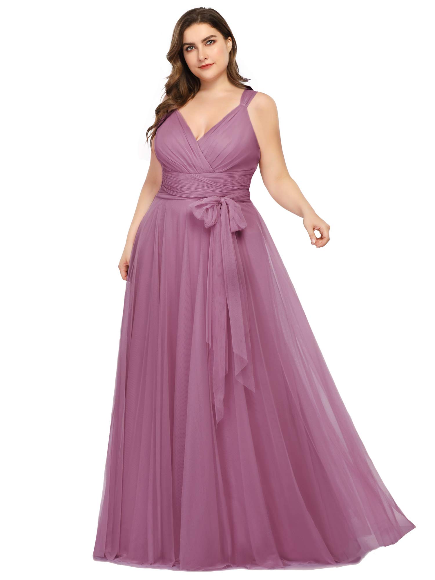 Ever-Pretty Plus Robe de Soirée Grand Taille Élégante A-Line Taille Empire Col en V Tulle Longue Femme 07303PL