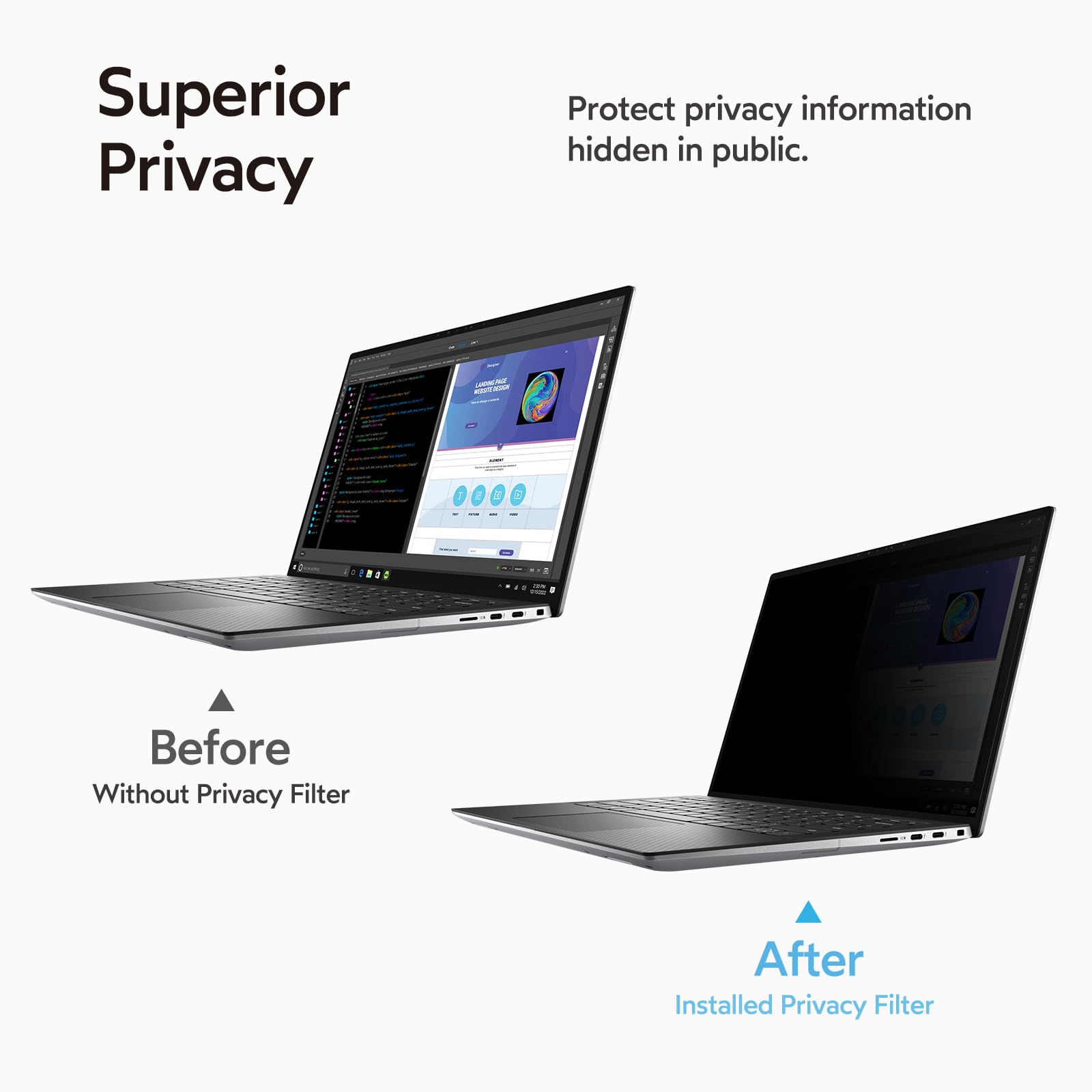 Filtro de pantalla de privacidad para laptop de 15.6 pulgadas para relación de aspecto 16:9, antirreflejo, antiespía, bloqueo UV, paquete de 2 3