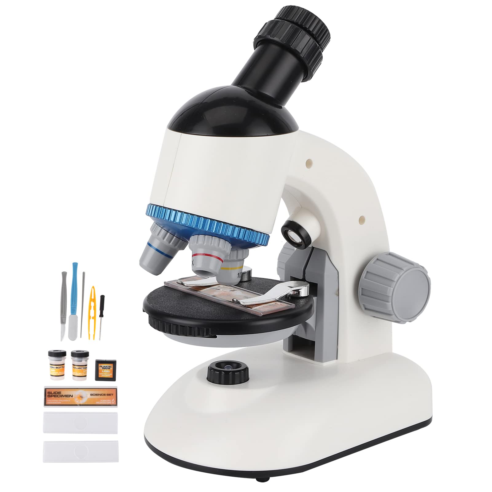 Microscopio per Bambini 40X-1200X con Testa Rotante a 360 Gradi, Giocattoli Educativi per Bambini Principianti (Bianco)
