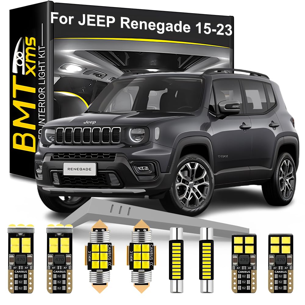 BMT xms Kit di Luci LED per Interni JEEP Renegade 2015-2024, Lampadine LED per Interni Auto e Camion 6000K Bianco Luminoso