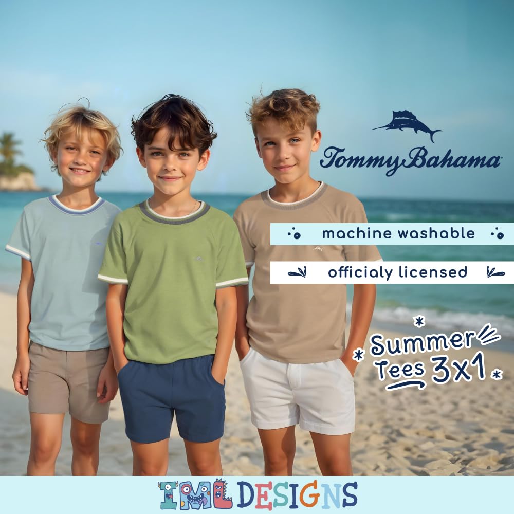 Tommy Bahama Paquete de 3 camisetas de cuello redondo para niños, elegantes camisetas de manga corta para niños, adolescentes y niños pequeños
