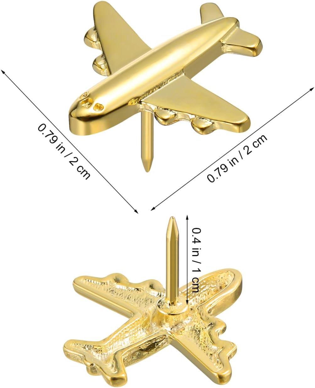 VILLCASE Airplane Push PinsThumb Tacks, 24pcs Metal Office Supplies for Cork Board, Bulletin Board, Photo Wall Maps- Decorative Airplane Pushpin for Office Home School Gold (Pack of 2)