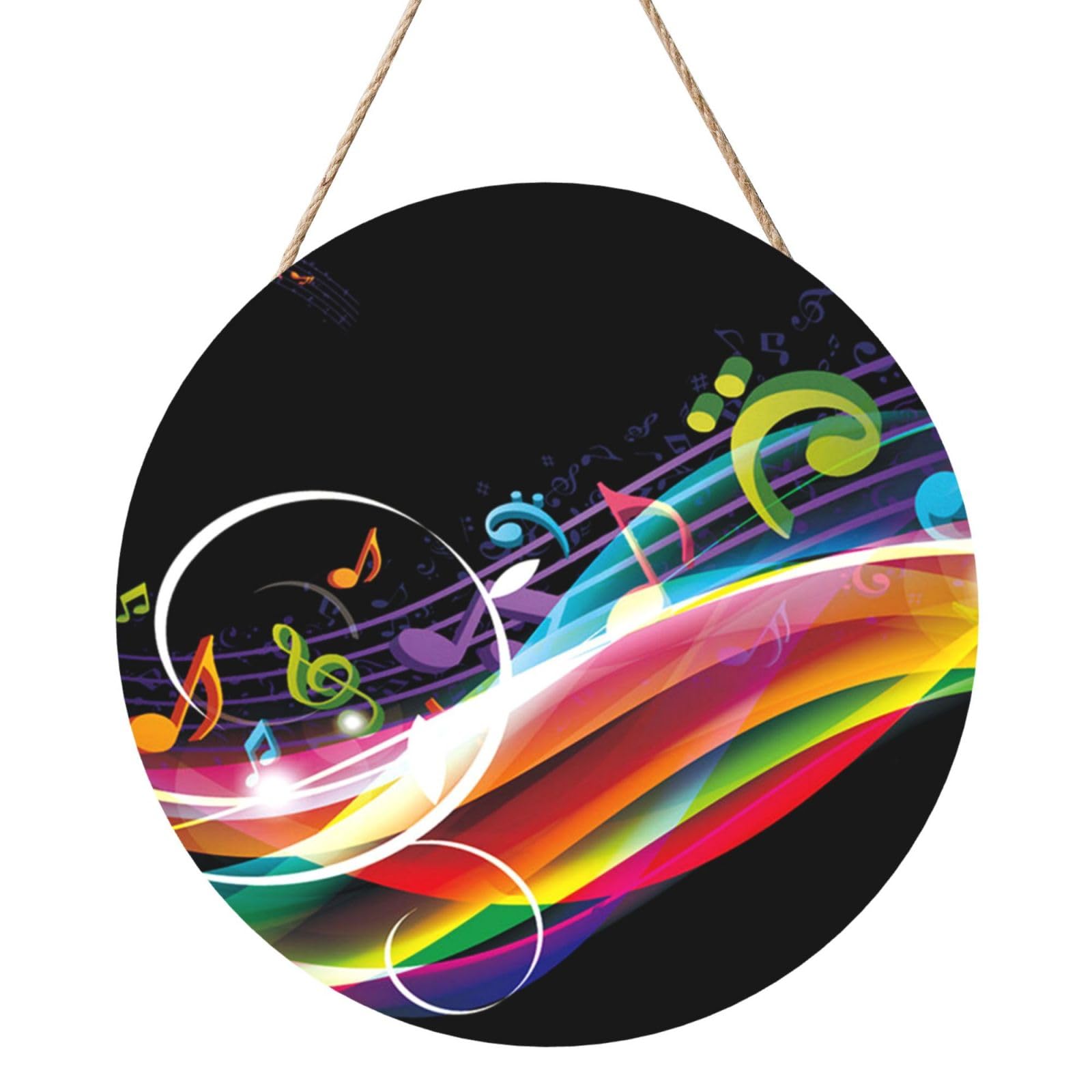 InOmak Colorful Music, Round Wood Panel Painting 12 in, Wall Hanging Painting For Home