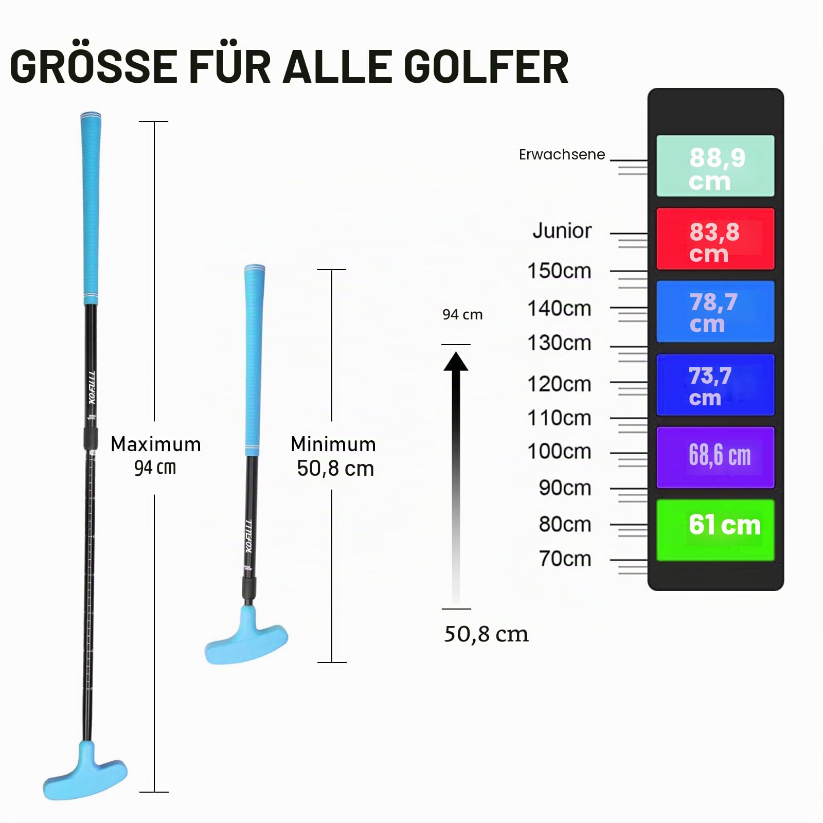 CRESTGOLF Golf-Putter, Golf-Putter für Damen und Herren, 2 Stück, Zwei-Wege-Putter,Rechts- oder Linkshänder, verstellbare Länge, Golfschläger (blau + grün)