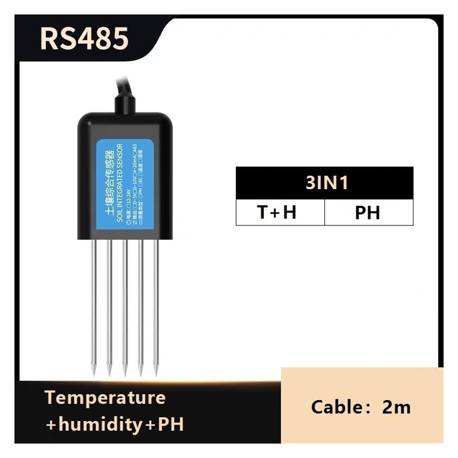 Miernik gleby 1 czujnik temperatury, wilgotność, EC, pH, NPK, 8 w 1, dla żyznej gleby, RS485, Modbus(3IN1 T-H-PH)