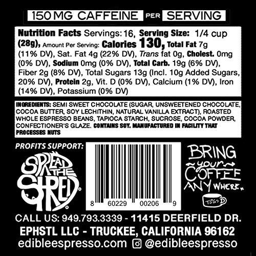 Edible Espresso - Dark Chocolate Covered Coffee Beans 150Mg Caffeine = One Cup Of Coffee! Plant-Based, Dairy-Free Natural Energy. (1 Pound / 16 Servings) #TOP3