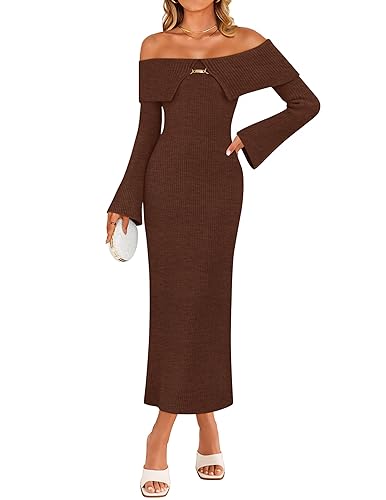 Women's Spring Off Shoulder Sweater Dress 2026 Bell Long Sleeve