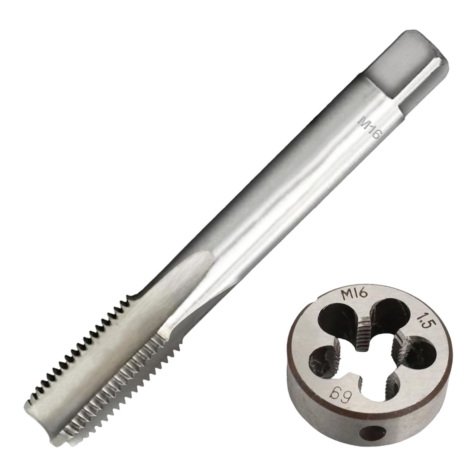 M16 x 1.5 Metric Thread Tap and Die Set, M16 x 1.5mm High-Speed Steel Machine Tap and Die Set, Right Hand Thread Tap and Round Thread Die