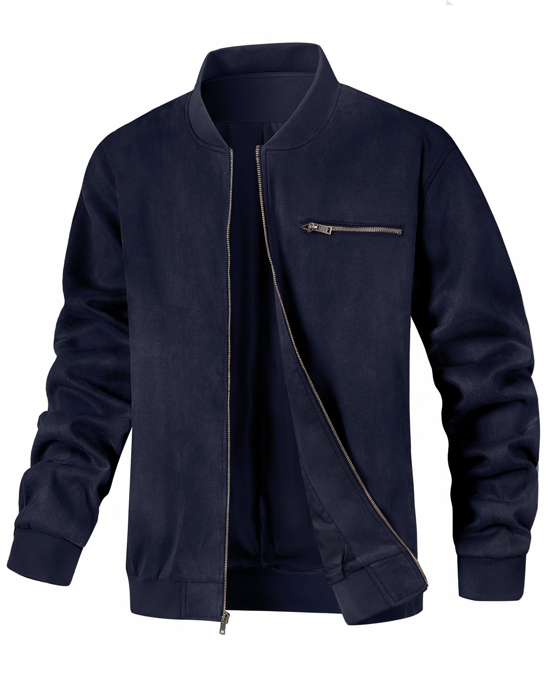 Wizoat Men's Suede Bomber Jacket Casual Lightweight Jacket Varsity Coat