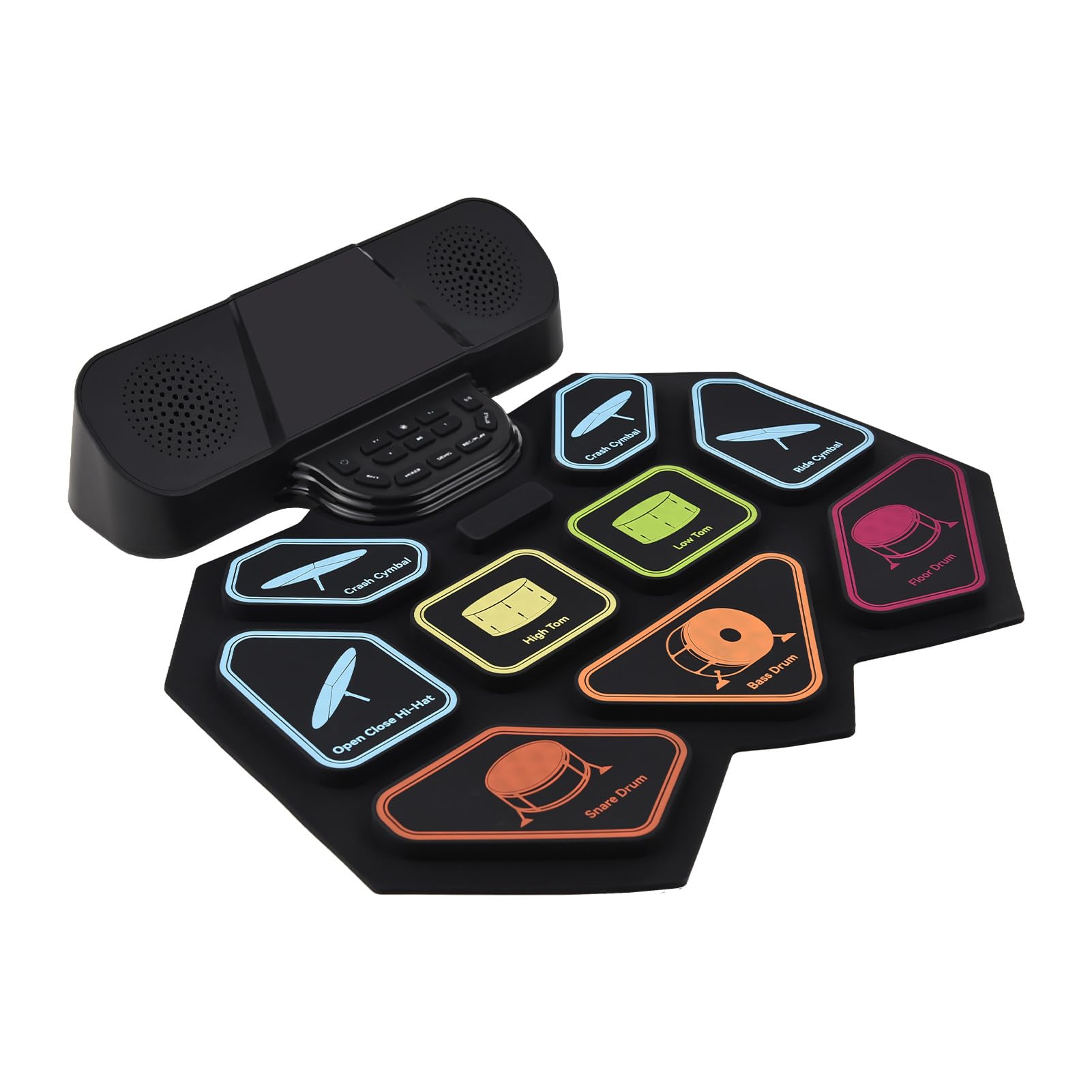 Batería Electrónica Portátil, Kit de Batería de Mano con Luces LED, Recargable, Ligera, 9 Pads, Pad Práctica, Baquetas para músicos. (Negra)