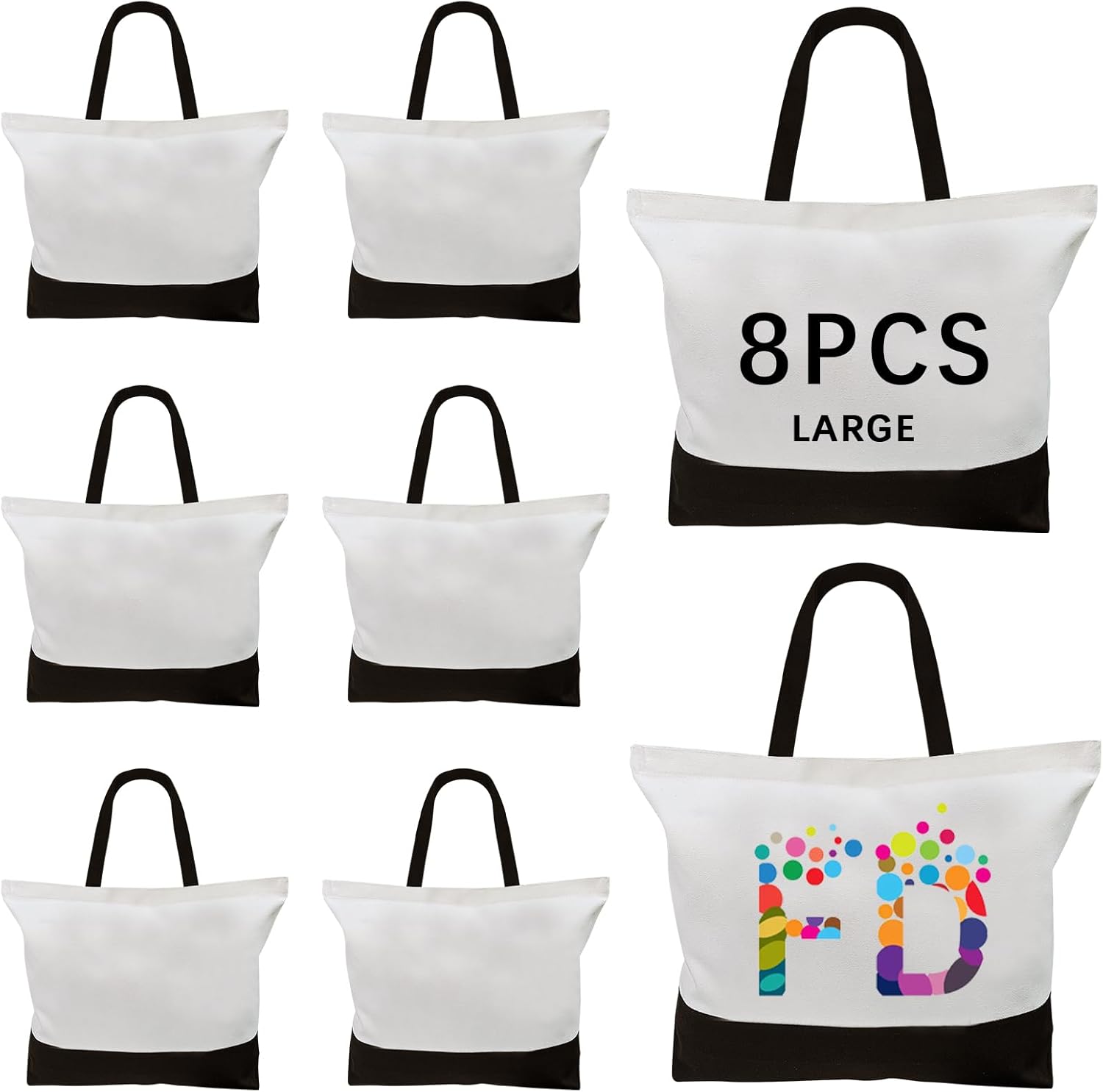 ORJ 8 Pack Large Canvas Tote Bags Bulk,blank canvas grocery bags reusable shopping bags with handles,for sublimation and DIY Decorating Crafting Painting | sublimation