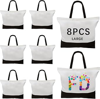 ORJ 8 Pack Large Canvas Tote Bags Bulk,blank canvas grocery bags reusable shopping bags with handles,for sublimation and DIY Decorating Crafting Painting | sublimation