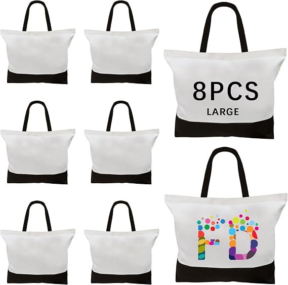ORJ 8 Pack Large Canvas Tote Bags Bulk,blank canvas grocery bags reusable shopping bags with handles,for sublimation and DIY Decorating Crafting Painting | sublimation