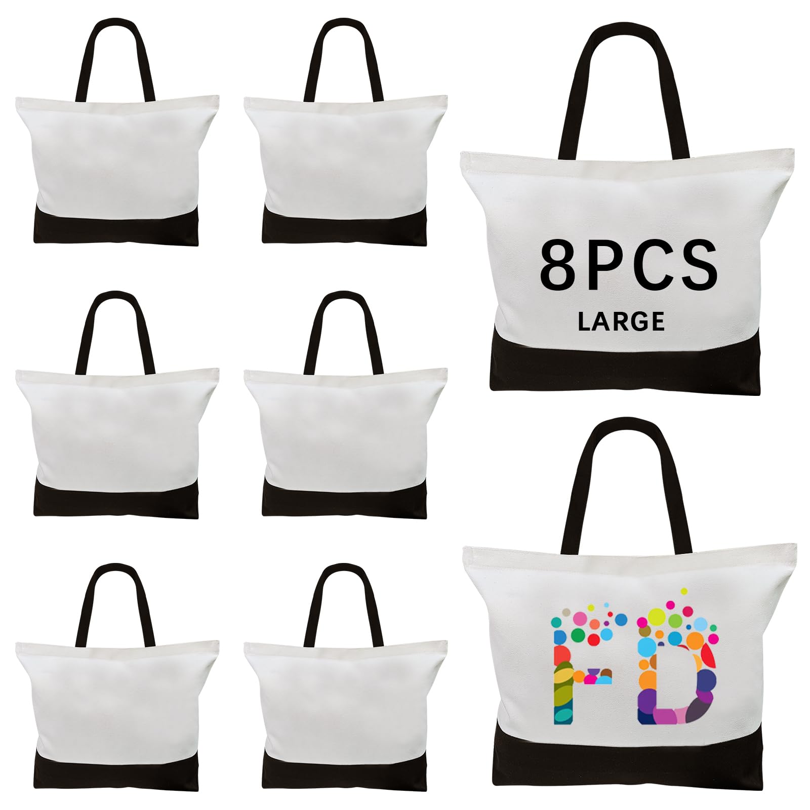 ORJ 8 Pack Large Canvas Tote Bags Bulk,blank canvas grocery bags reusable shopping bags with handles,for sublimation and DIY Decorating Crafting