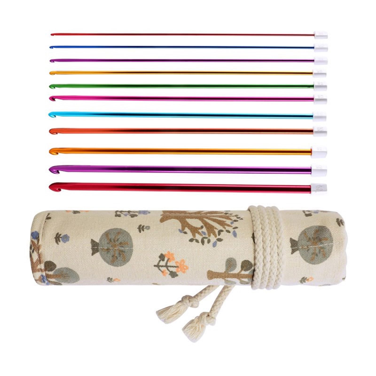 11Pcs 2mm-8mm Aluminum Tunisian Crochet Hook for Blanket Yarn Craft Project 27cm Long Ergonomic Afghan Knitting Needle Colorful Ergonomic Knitting Needle