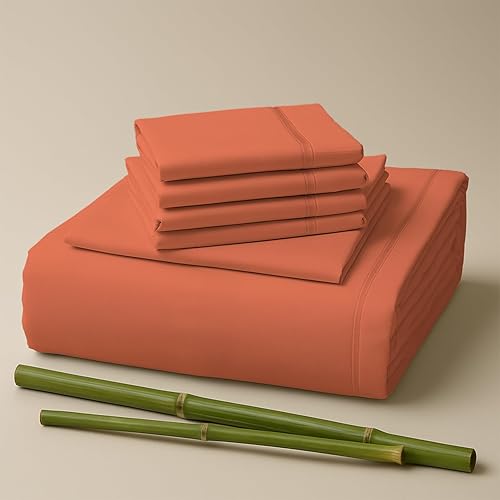 Sacred Thread Juego de sábanas de 6 piezas de rayón derivado de bambú, vegano, refrescante y orgánico para el hogar y los hoteles, más 50 colores