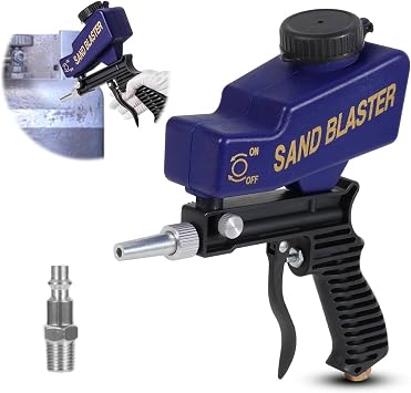 Sand Blaster Gun, Gravity Feed Sandblaster Gun for Metal, Wood Paint, Handheld Sand Blaster Gun with Air Tube Connector for Paint & Rust Removal, 90 PSI Abrasive Media Blaster