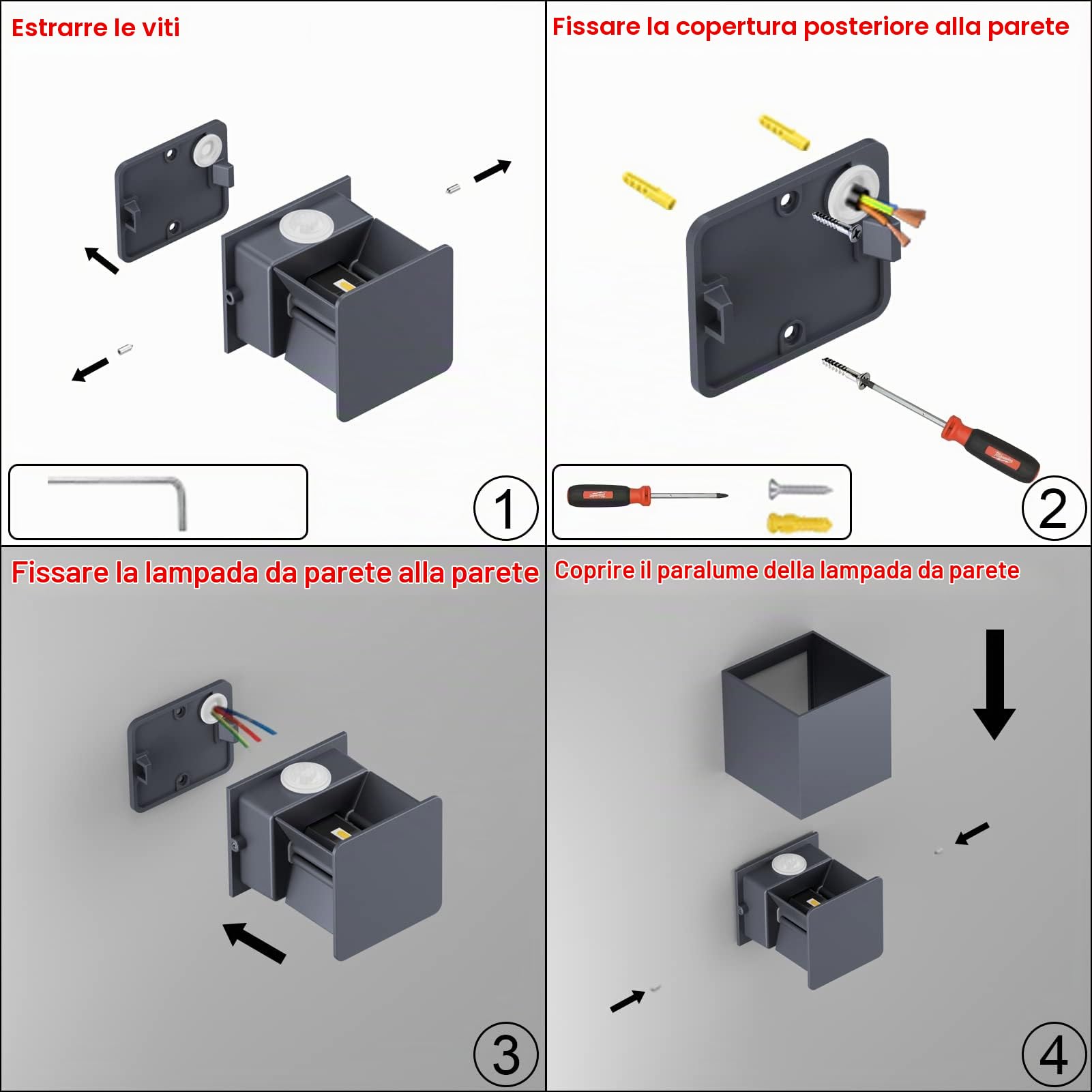Klighten 2 PCS Lampada da esterno, 12W Applique da Parete con sensore di movimento per luci esterni/interni Lampade da parete con fascio regolabile IP65 Impermeabile 4000K Antracite