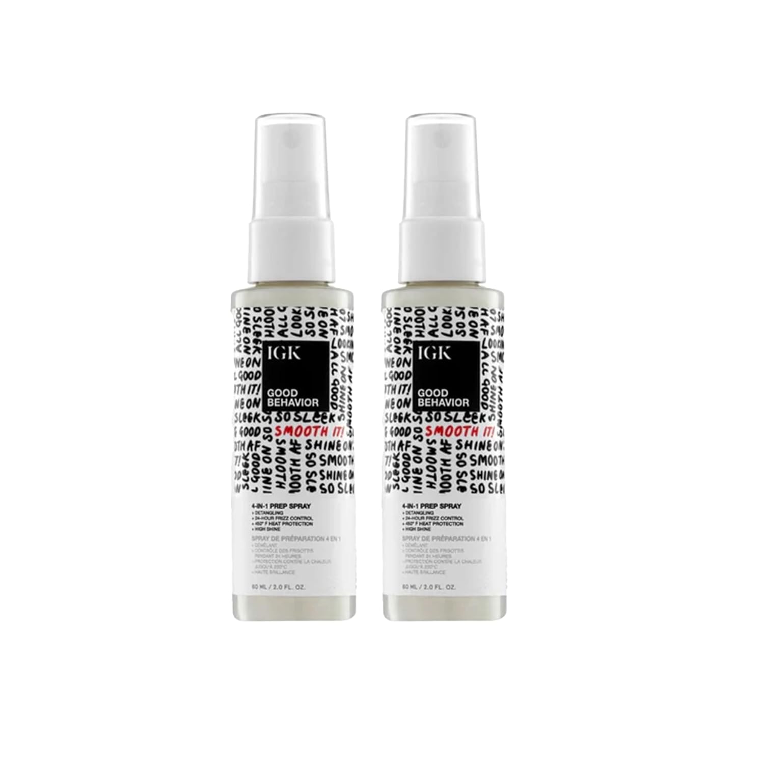 IGK GOOD BEHAVIOR 4-in-1 Prep Spray Travel Size | Gently Detangles, Controls Frizz for 24 Hours, Heat Protection & Shine | Weightless Formula for Smooth Hair | 2.0 Fl Oz (Pack of 2) IGK GOOD BEHAVIOR 4-in-1 Prep Spray Travel Size | Gently Detangles, Controls Frizz for 24 Hours, Heat Protection & Shine | Weightless Formula for Smooth Hair | 2.0 Fl Oz (Pack of 2)