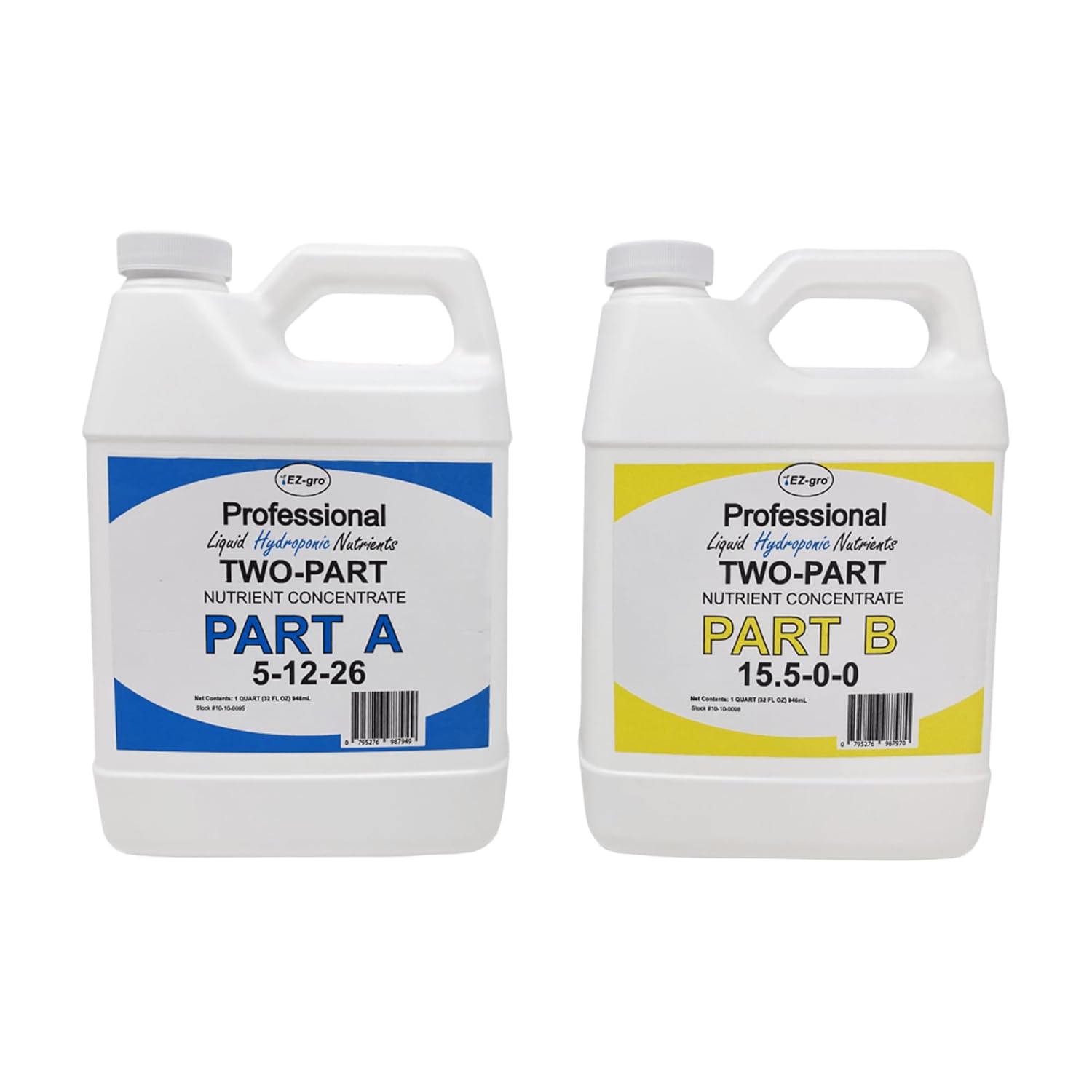 EZ-gro 5-12-26 Part A & 15.5-0-0 Part B Formula of Hydroponic Nutrients | Hydroponic Plant Food Suited for Hydroponic and Soil Based Applications | Liquid Plant Food 1 QT of Each