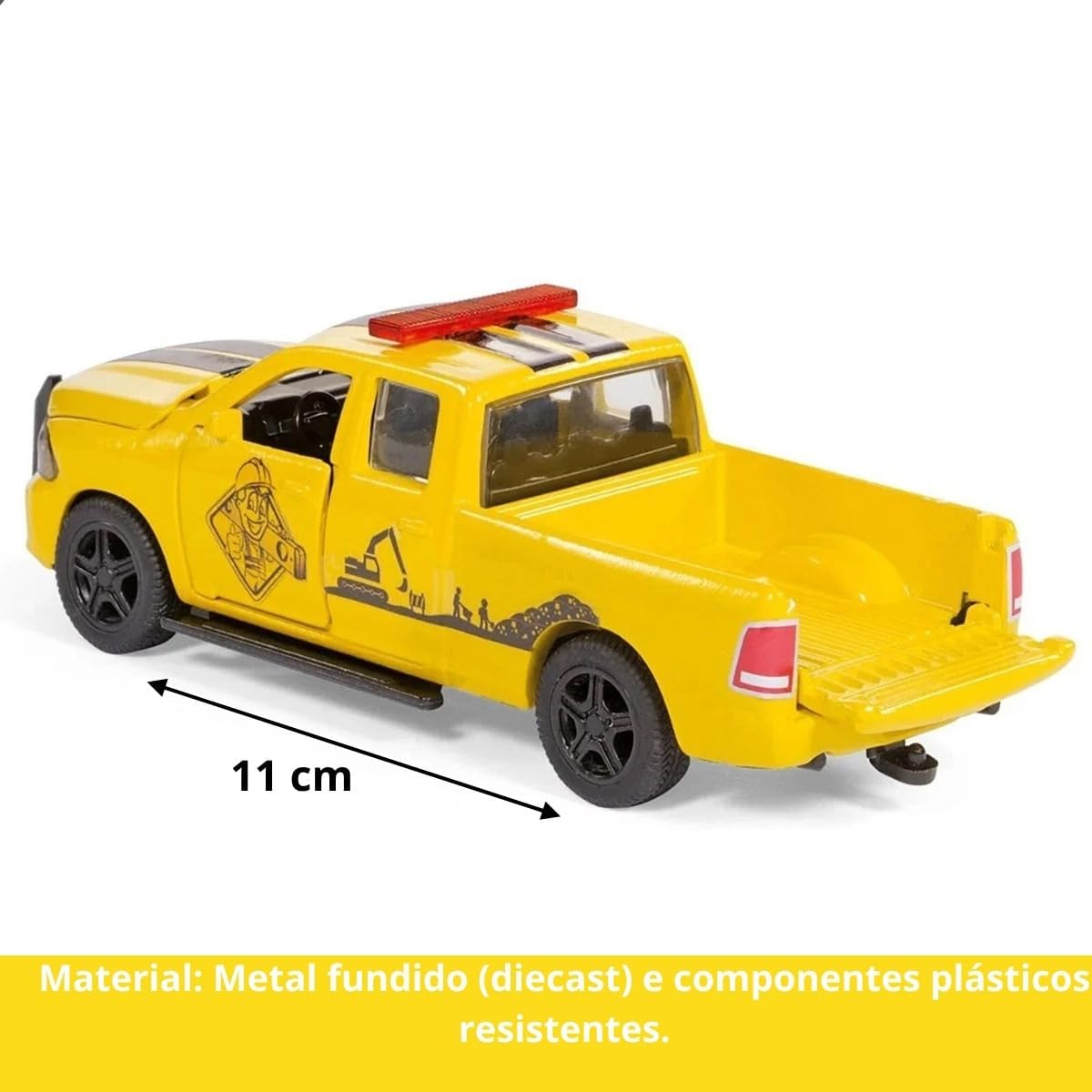 Siku 3505, RAM 1500 Pick-Up with Compressor Trailer, 1:50, Metal/Plastic, Yellow/Orange, Incl. barriers and Toy Figure