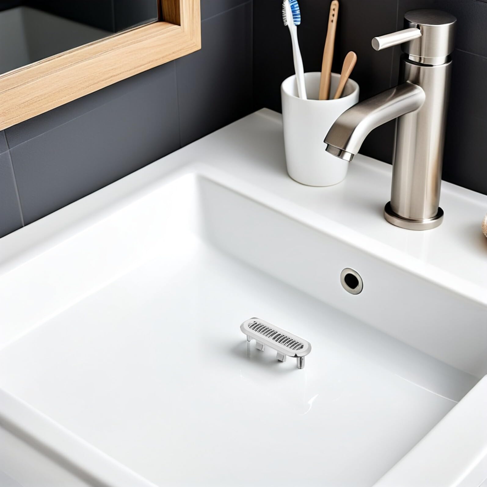 Generico Copertura per Troppopieno Lavabo da Bagno 5 Pezzi in Abs Argento, Resistente All'invecchiamento e Abrasione, Protegge da Chioma e Polvere, Design Moderno Minimalista per Uso