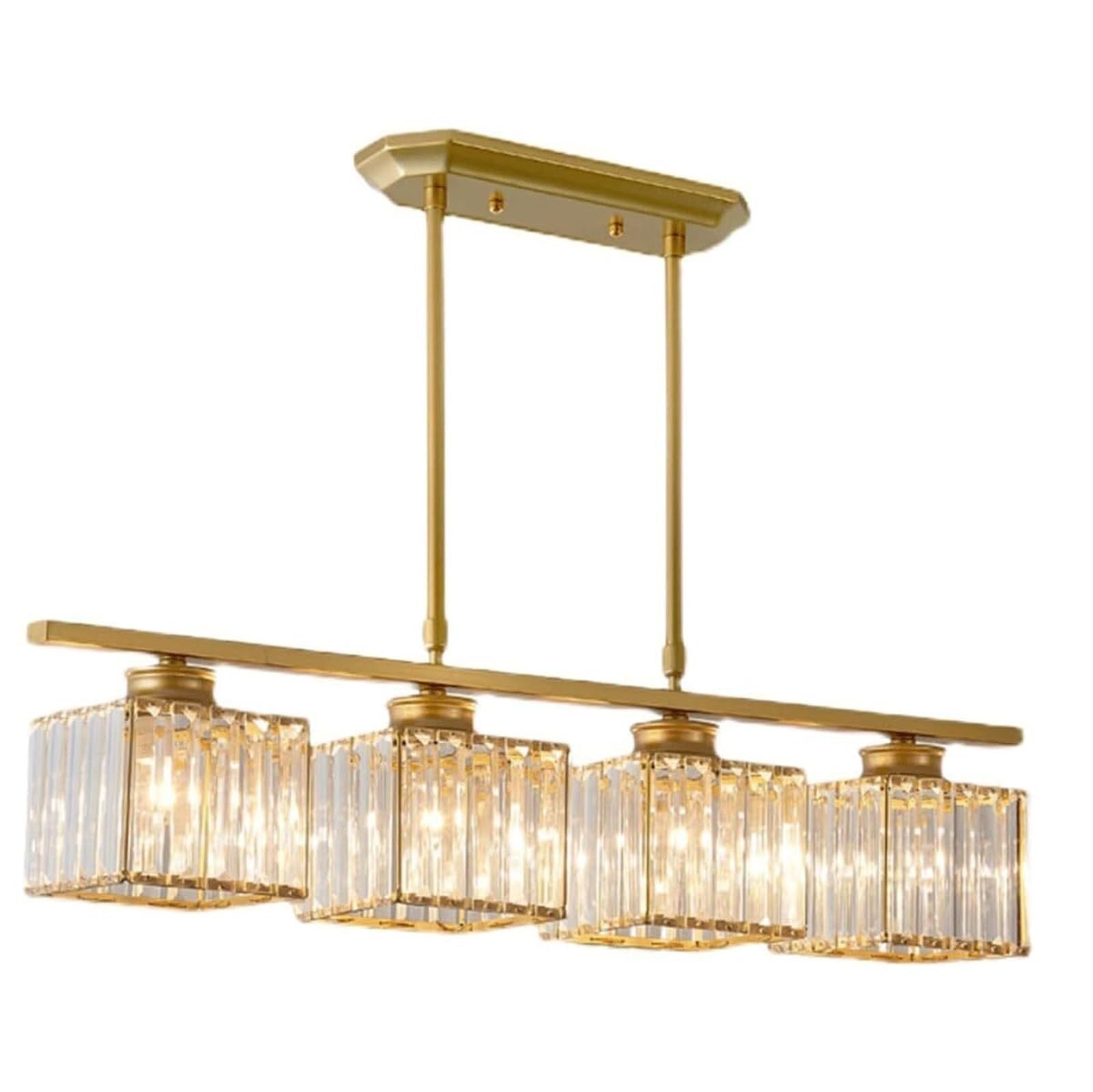 Light Luxury Gold Rectangle Crystal Pendant Lamp Chandelier Hanging Lighting Ceiling Fixture Modern Rustic For Living Room Bedroom Dining Room