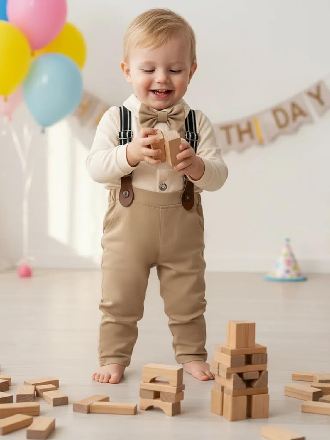 AMAWMW Baby Boy Clothes Suits 0-18M Long Sleeve Dress Shirt Suspender Pants Bowtie Set Gentlemen Wedding Outfit - Image 2