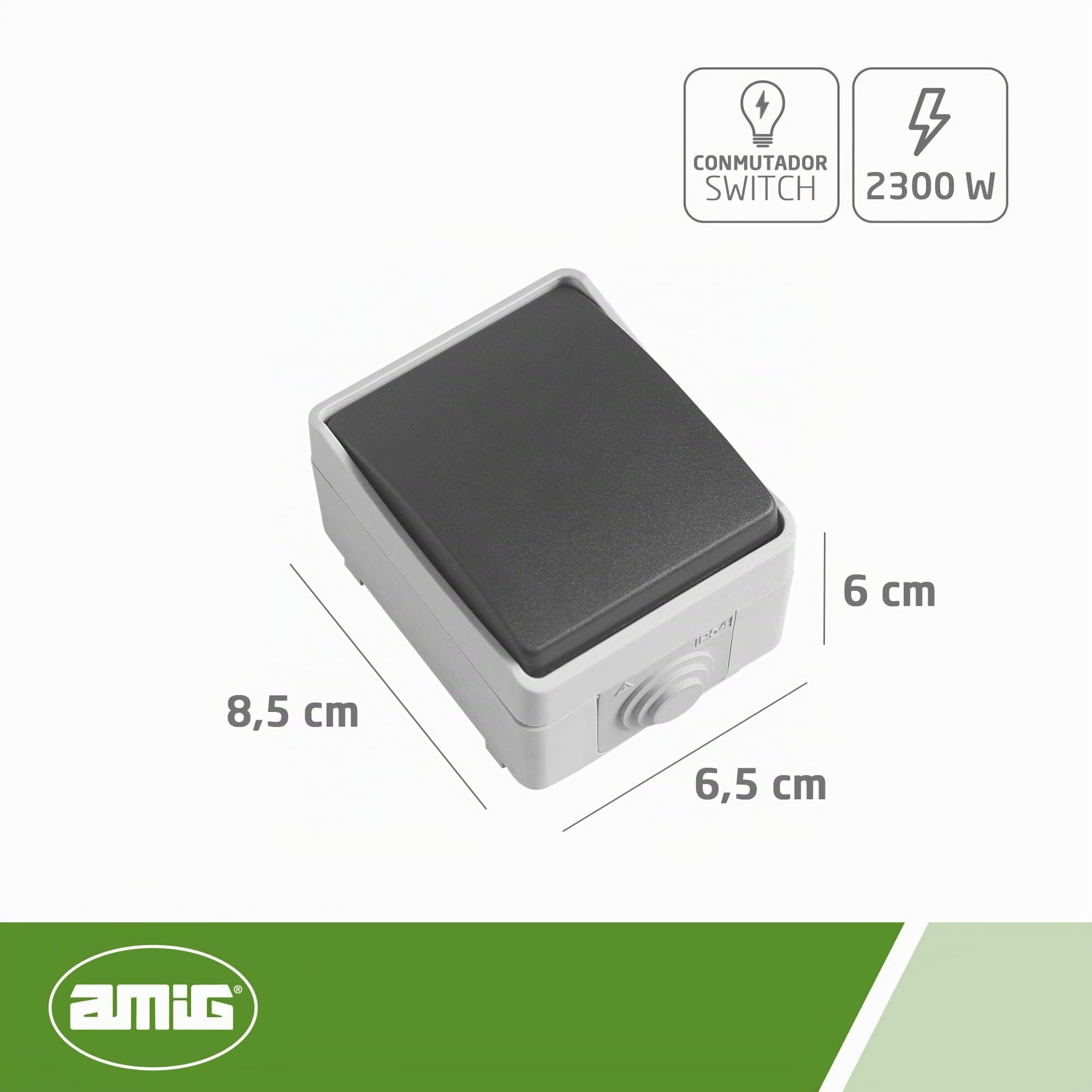 Amig - Interruttore di commutazione semplice da sovrapporre mod.3610 impermeabile IP54 di tensione massima 230 V | Pulsante adatto per esterni e interni | Ideale per terrazze, giardini, garage o
